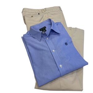 Ralph Lauren Youth Boys 2 PCS Khaki Chino Pants & Blue Button Down Shirt Sz 20